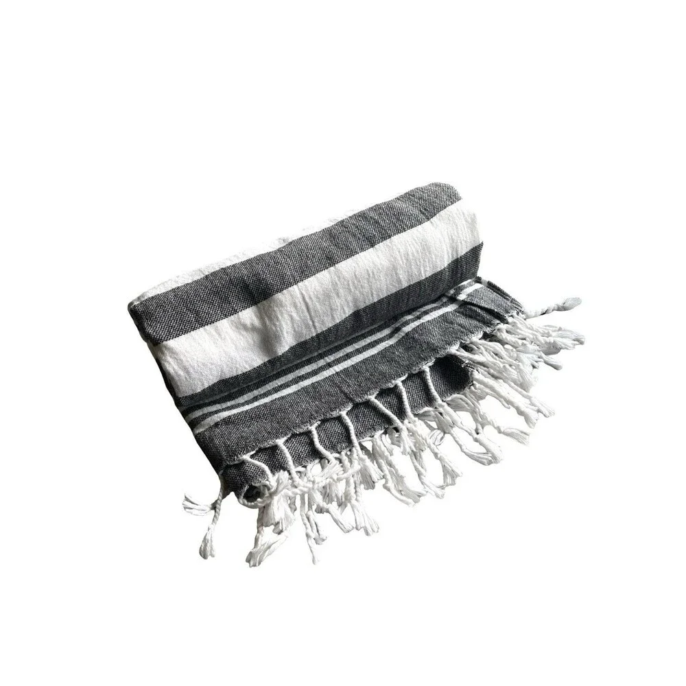 Utopia Turkish Beach Towel Black White Striped 100% Cotton 40x62 Fringe